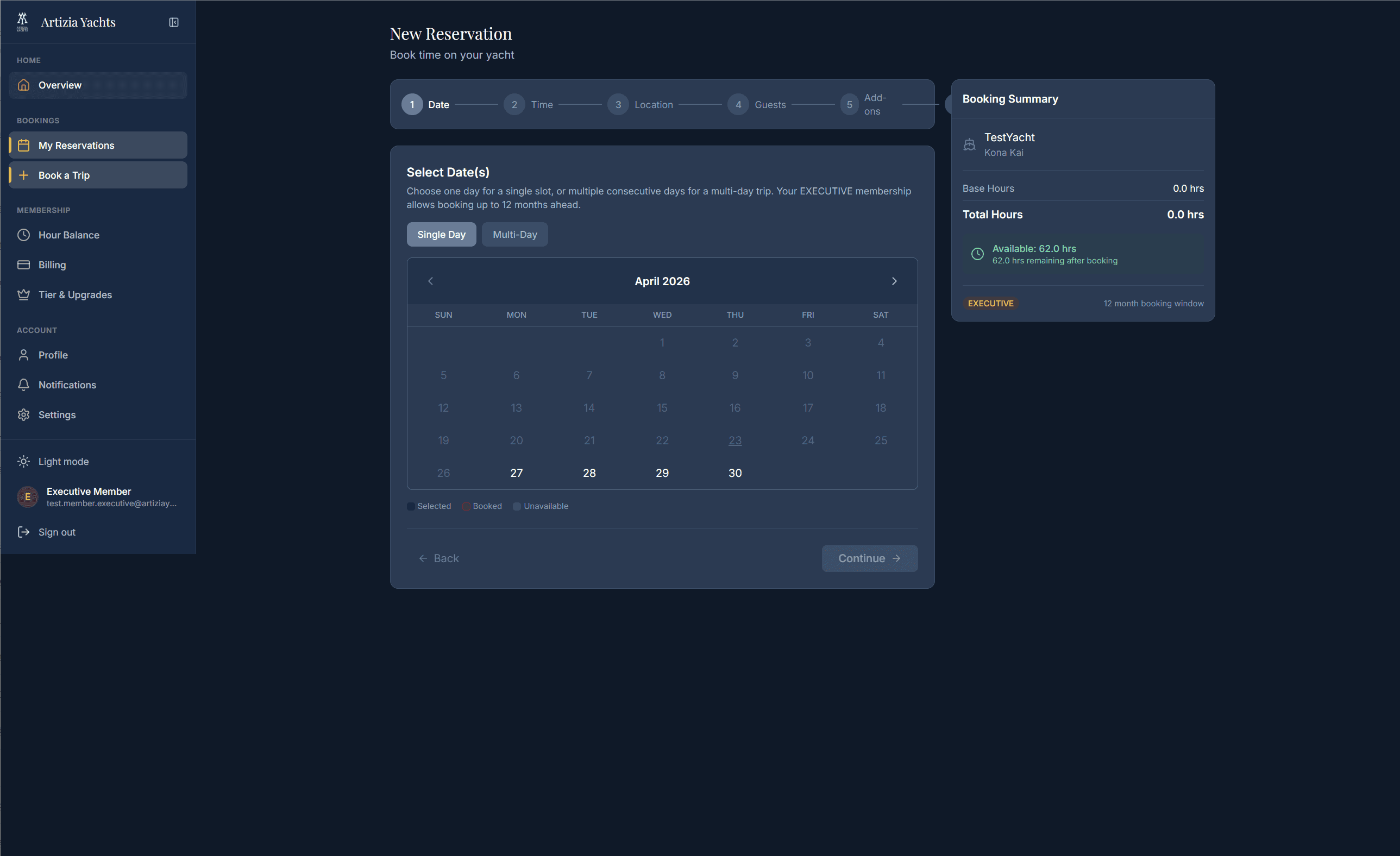 Booking step 1 — pick dates