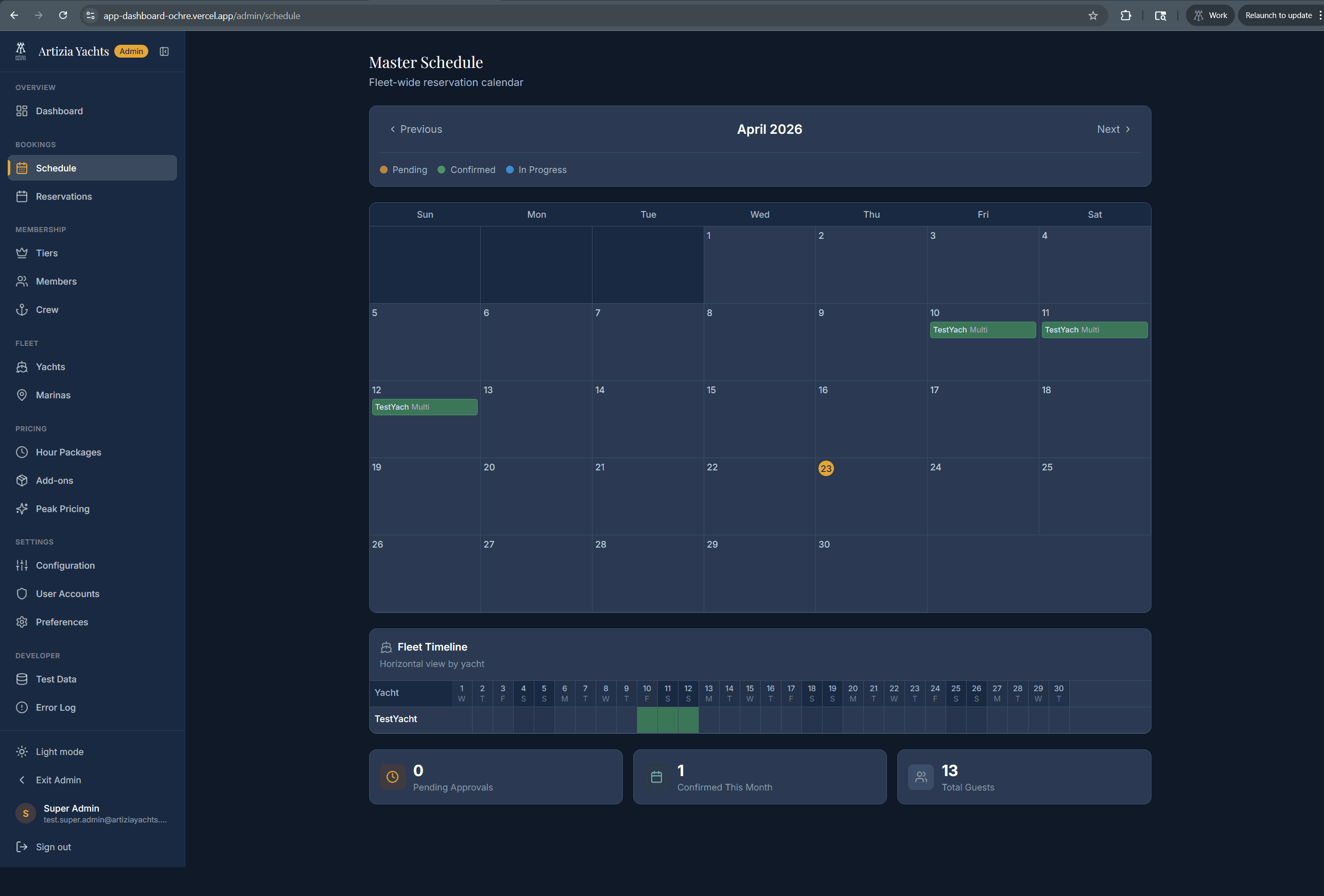 Admin master schedule view